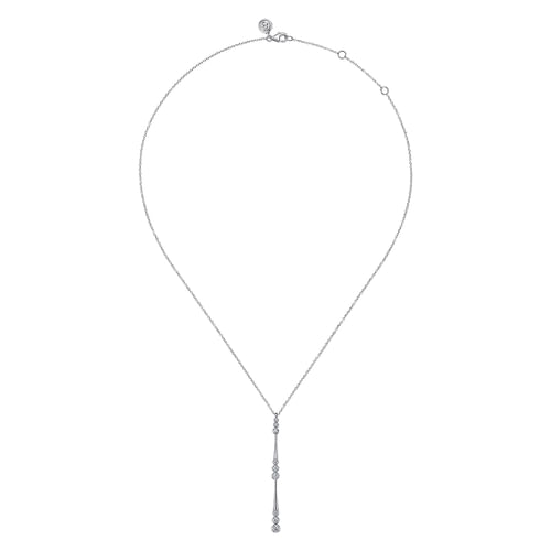 14K White Gold Graduated Diamond Station Drop Y Necklace 