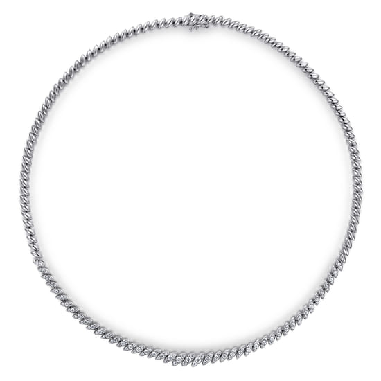 14K White Gold Graduated Diamond Tennis Necklace angle 2 14K White Gold Graduated Diamond Tennis Necklace angle 2