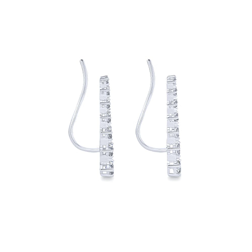 14K White Gold Graduated Round Diamond Ear Climber Earrings