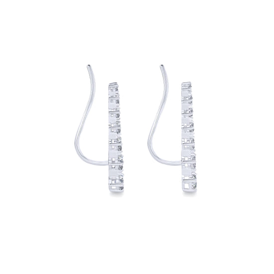 14K White Gold Graduated Round Diamond Ear Climber Earrings angle 3