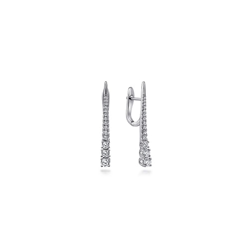 14K White Gold Graduating Diamond Bar Drop Earrings