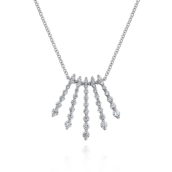 Gabriel - 14K White Gold Graduating Diamond Bar Fan Necklace