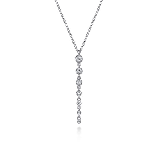 Gabriel - 14K White Gold Graduating Diamond Buttercup Set Drop Necklace