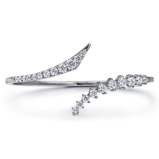 Gabriel - 14K White Gold Graduating Diamond Bypass Bangle Bracelet