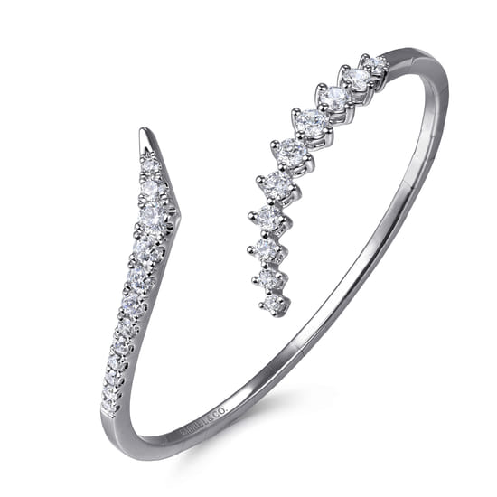 14K White Gold Graduating Diamond Bypass Bangle Bracelet angle 2