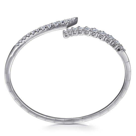 14K White Gold Graduating Diamond Bypass Bangle Bracelet angle 3
