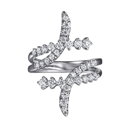 14K White Gold Graduating Diamond Bypass Ring 14K White Gold Graduating Diamond Bypass Ring