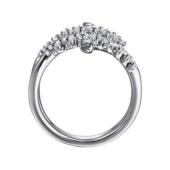 14K White Gold Graduating Diamond Bypass Ring angle 2 14K White Gold Graduating Diamond Bypass Ring angle 2