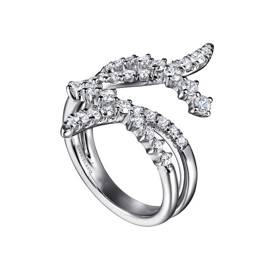 14K White Gold Graduating Diamond Bypass Ring angle 3 14K White Gold Graduating Diamond Bypass Ring angle 3