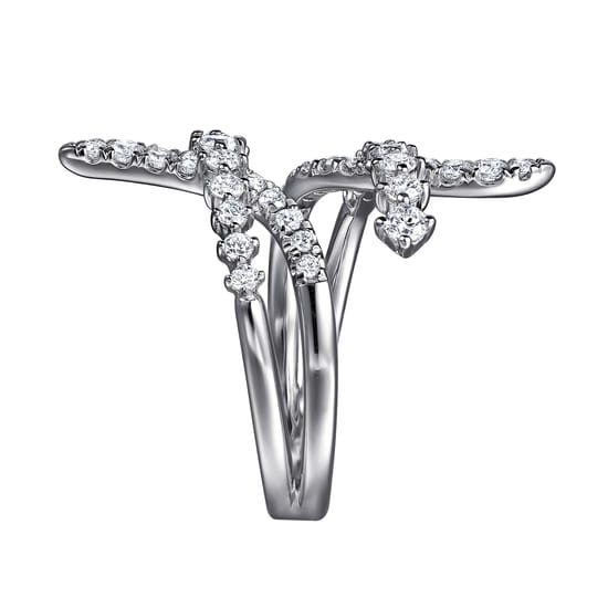 14K White Gold Graduating Diamond Bypass Ring angle 4 14K White Gold Graduating Diamond Bypass Ring angle 4