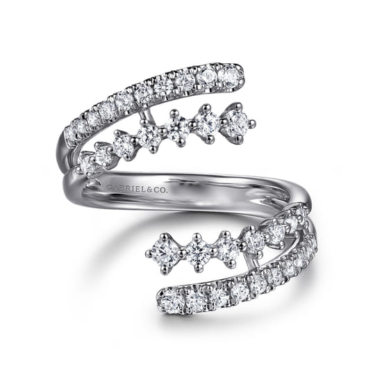 14K White Gold Graduating Diamond Bypass Ring 14K White Gold Graduating Diamond Bypass Ring