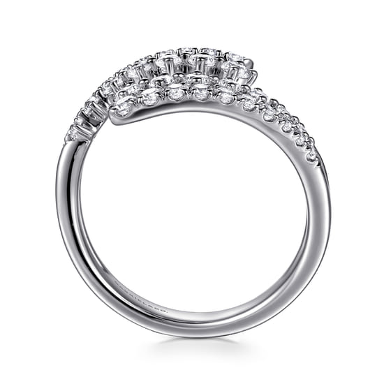 14K White Gold Graduating Diamond Bypass Ring angle 2 14K White Gold Graduating Diamond Bypass Ring angle 2