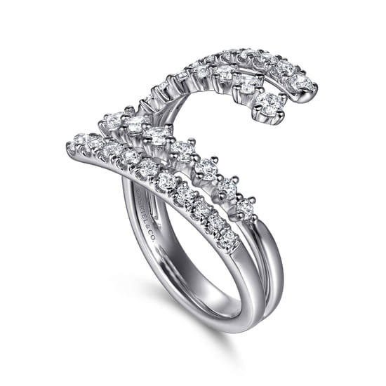 14K White Gold Graduating Diamond Bypass Ring angle 3 14K White Gold Graduating Diamond Bypass Ring angle 3