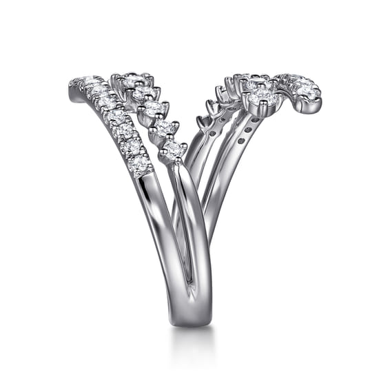 14K White Gold Graduating Diamond Bypass Ring angle 4 14K White Gold Graduating Diamond Bypass Ring angle 4