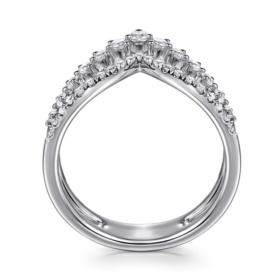 14K White Gold Graduating Diamond Chevron Ring angle 2