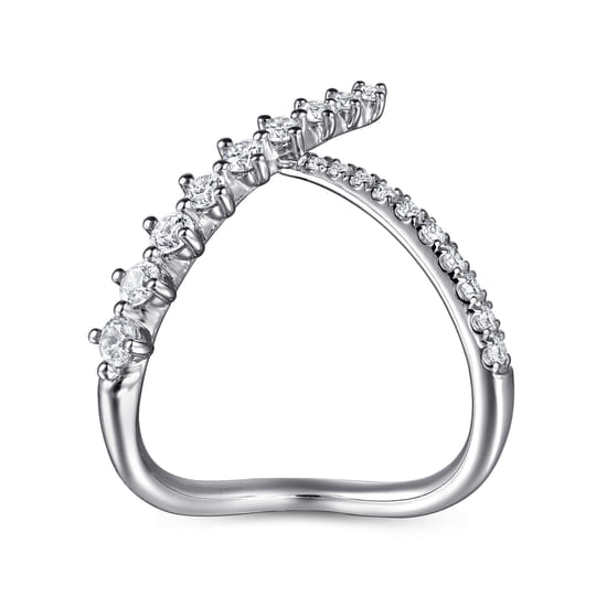 14K White Gold Graduating Diamond Chevron Ring angle 2