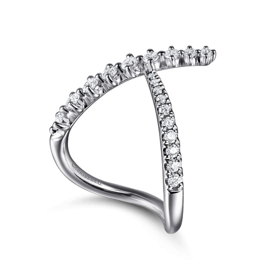 14K White Gold Graduating Diamond Chevron Ring angle 3