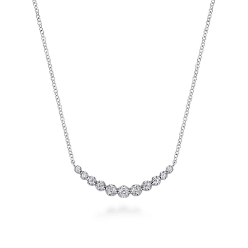 14K White Gold Graduating Diamond Curved Bar Necklace 14K White Gold Graduating Diamond Curved Bar Necklace