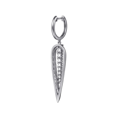 14K White Gold Graduating Diamond Huggie Drop Earrings with Black Enamel