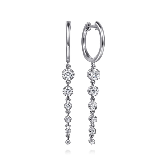 Gabriel - 14K White Gold Graduating Diamond Huggie Drop Earrings