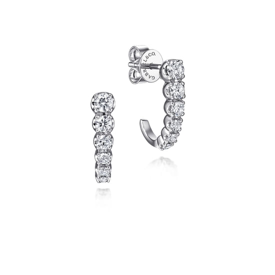 Gabriel - 14K White Gold Graduating Diamond J Hoop Earrings