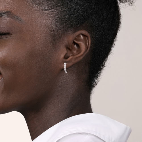 14K White Gold Graduating Diamond J Hoop Earrings