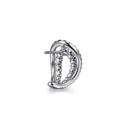 14K White Gold Graduating Diamond J Hoop Earrings