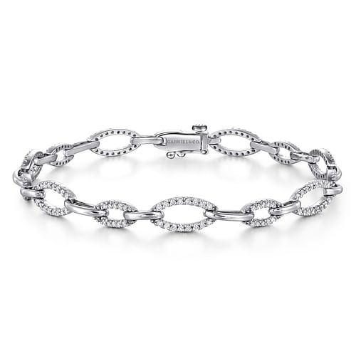 14K White Gold Graduating Diamond Link Tennis Bracelet