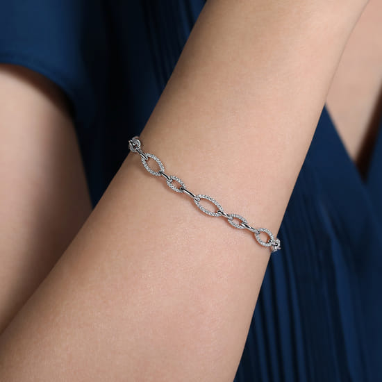 14K White Gold Graduating Diamond Link Tennis Bracelet angle 3 14K White Gold Graduating Diamond Link Tennis Bracelet angle 3