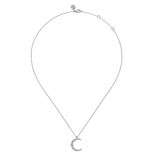 14K White Gold Graduating Diamond Moon Pendant Necklace angle 2