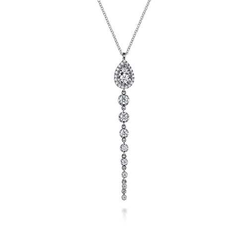 14K White Gold Graduating Diamond Pendant Drop Necklace 14K White Gold Graduating Diamond Pendant Drop Necklace