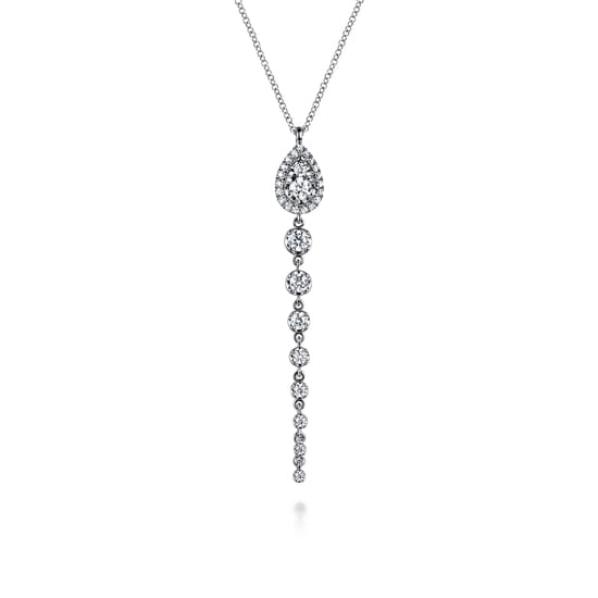 Gabriel - 14K White Gold Graduating Diamond Pendant Drop Necklace