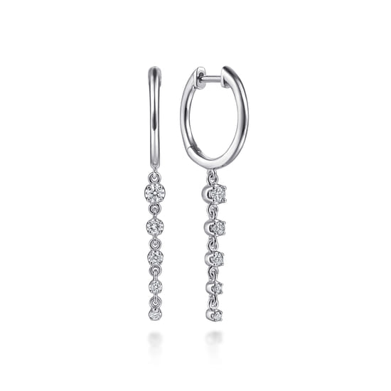 Gabriel - 14K White Gold Graduating Diamond Prong Set Huggie Drop Earrings