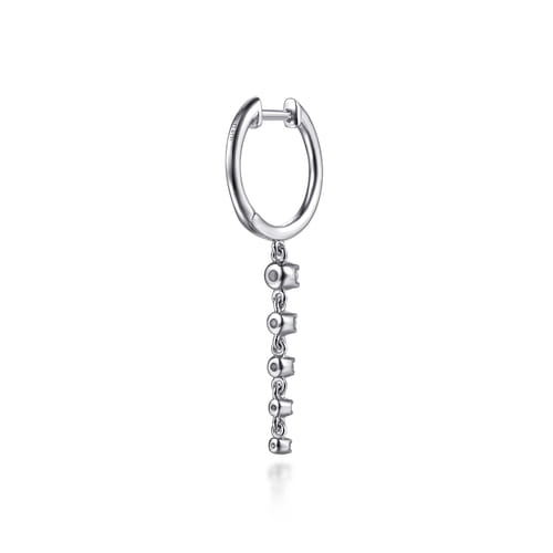 14K White Gold Graduating Diamond Prong Set Huggie Drop Earrings
