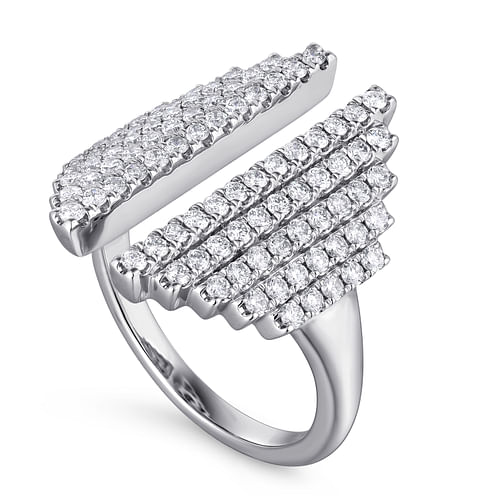 14K White Gold Graduating Diamond Rows Open Ring