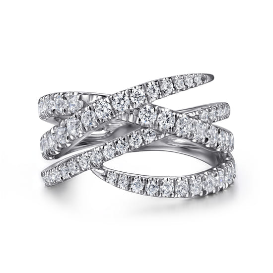 Gabriel - 14K White Gold Graduating Diamond Spike Criss Cross Ring
