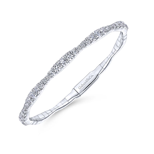 14K White Gold Graduating Diamond Station Bangle