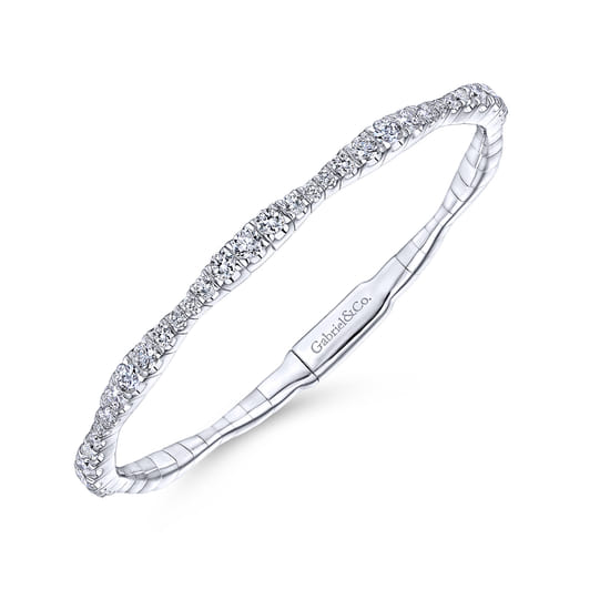 14K White Gold Graduating Diamond Station Bangle angle 2