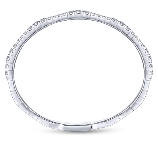14K White Gold Graduating Diamond Station Bangle angle 3