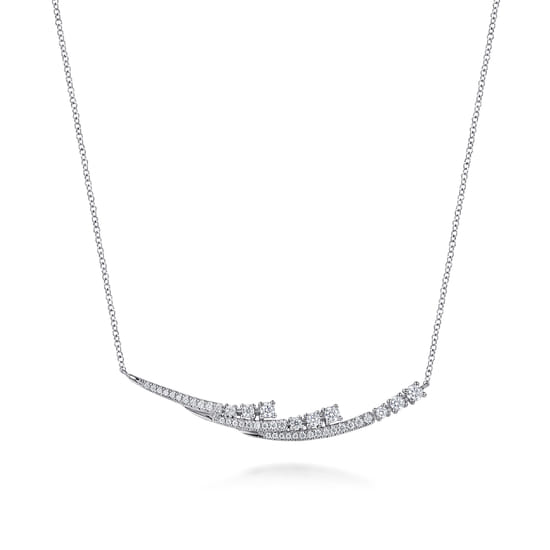 Gabriel - 14K White Gold Graduating Diamond Three Spike Bar Necklace