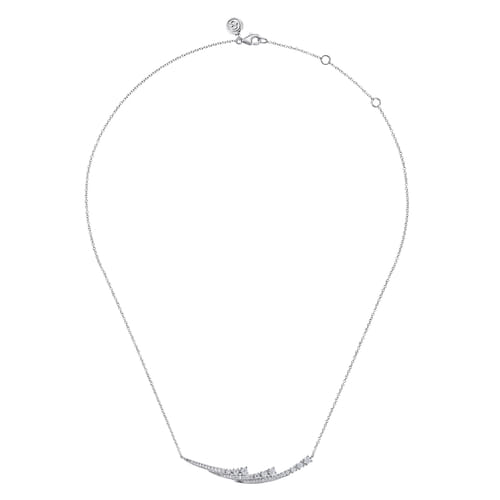 14K White Gold Graduating Diamond Three Spike Bar Necklace