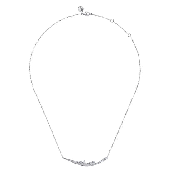 14K White Gold Graduating Diamond Three Spike Bar Necklace angle 2