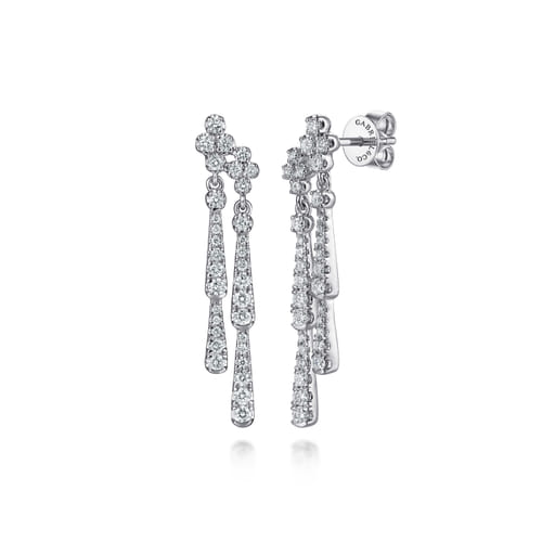 14K White Gold Graduating Diamond and Diamond Clover Stud Drop Earrings