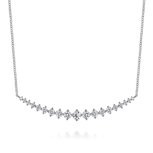 14K White Gold Graduating Diamonds Bar Necklace