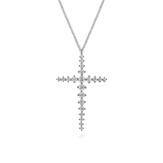 Gabriel - 14K White Gold Graduating Diamonds Cross Necklace