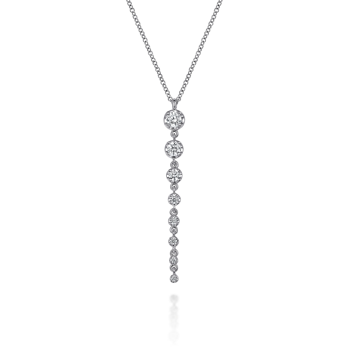 14K White Gold Graduating Vertical Diamond Bar Necklace