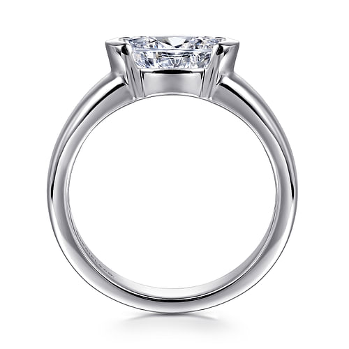 14K White Gold Half Bezel East West Oval Diamond Engagement Ring