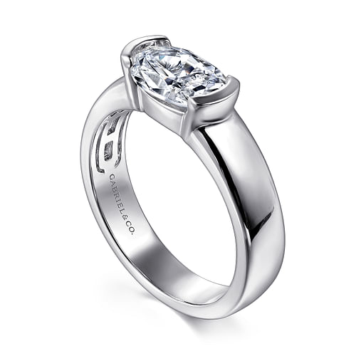 14K White Gold Half Bezel East West Oval Diamond Engagement Ring