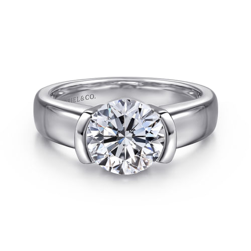14K White Gold Half Bezel Round Diamond Engagement Ring