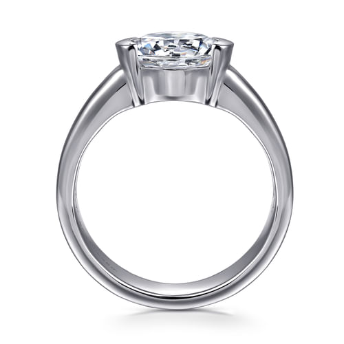 14K White Gold Half Bezel Round Diamond Engagement Ring